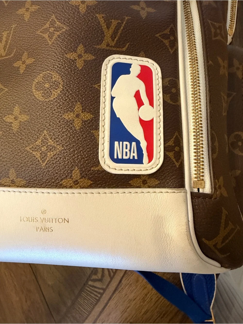 Louis Vuitton Monogram Brown Backpack with White Trim and NBA Patch